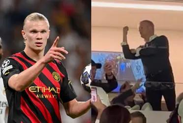 El padre del delantero noruego fue protagonista por sus gestos.