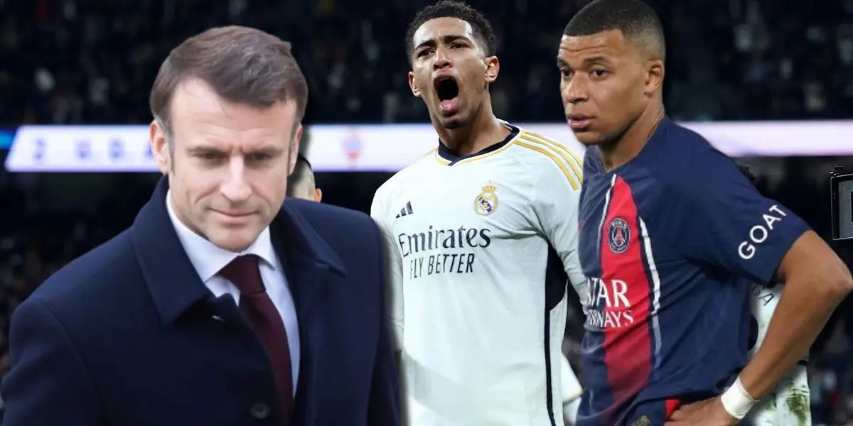 Emmanuel Macron, presidente de Francia, con Kylian Mbappé y Jude Bellingham