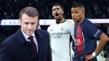Emmanuel Macron, presidente de Francia, con Kylian Mbappé y Jude Bellingham