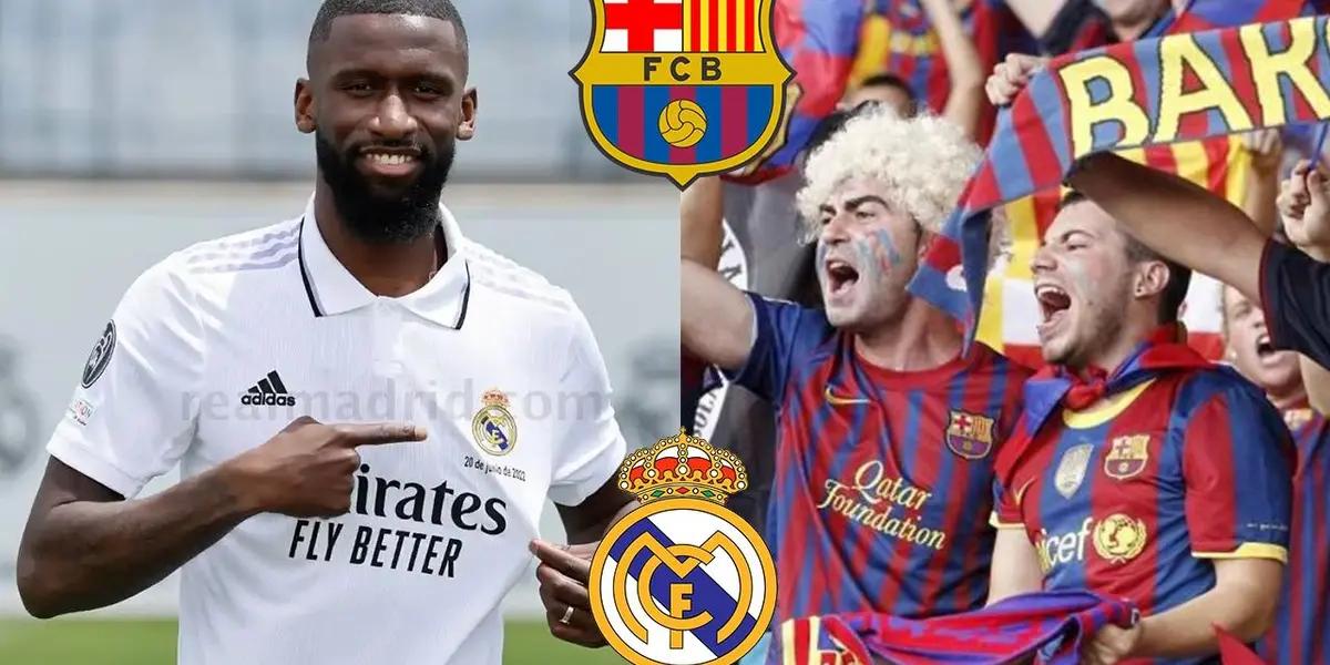 En su presentación como flamante incorporación merengue, Antonio Rüdiger destrató al Fütbol Club Barcelona. Los aficionados estallaron por las redes.