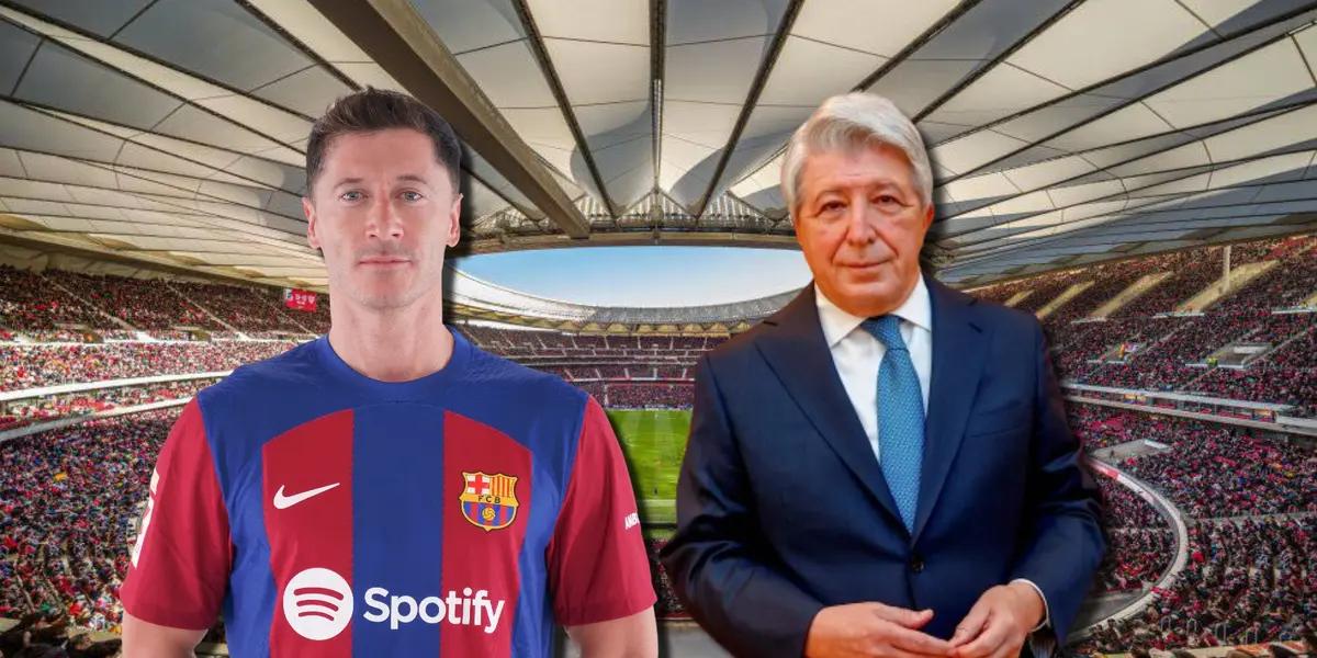 Enrique Cerezo, presidente del Atlético de Madrid, y Robert Lewandowski del FC Barcelona