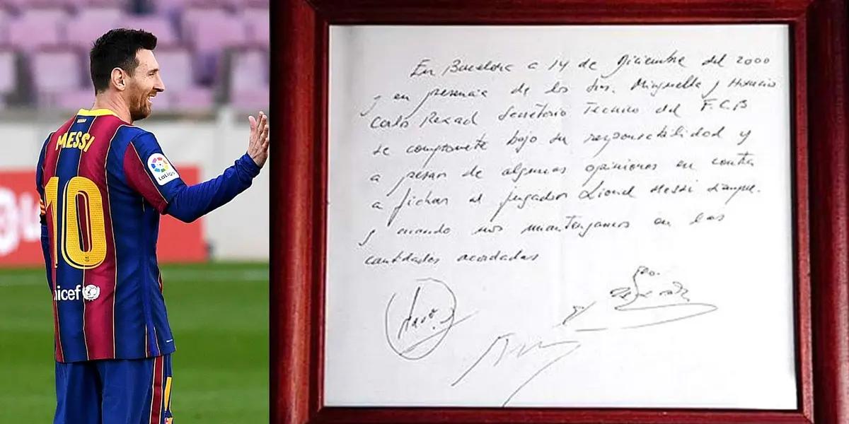 Esto vale la servilleta donde firmó Messi su primer contrato, hoy gana millones