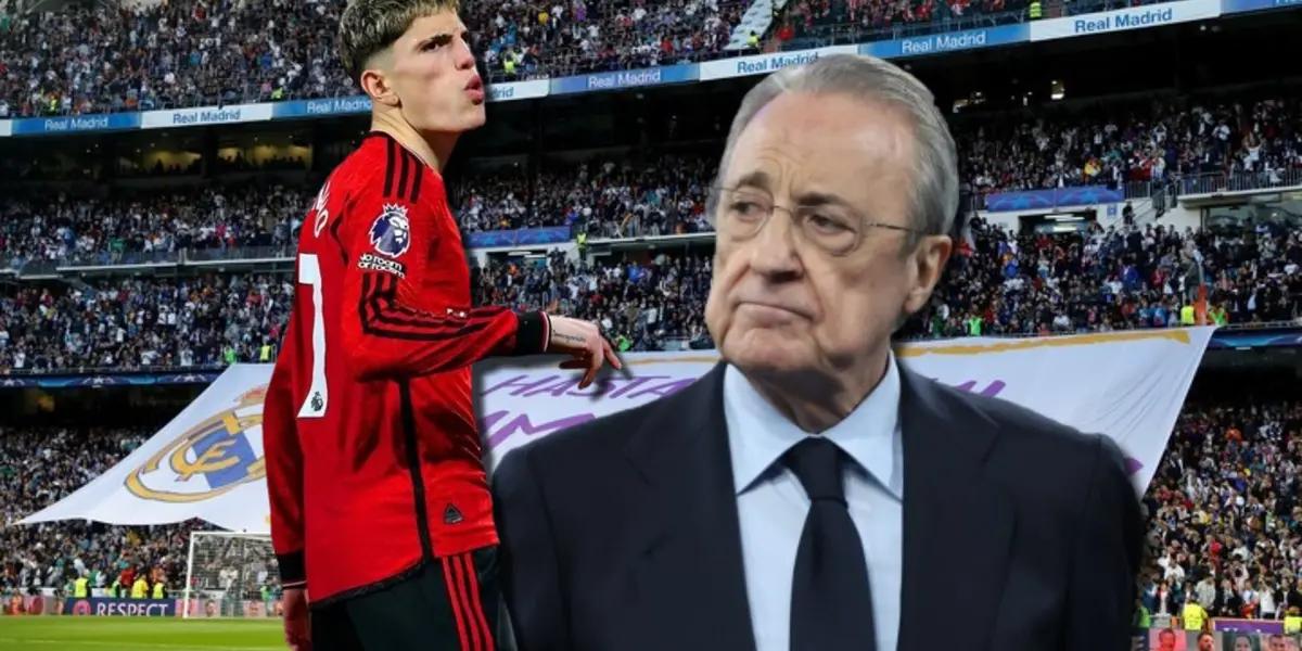 Florentino Pérez, presidente del Real Madrid, Alejandro Garnacho, jugador del Manchester United