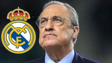 Florentino Pérez, presidente del Real Madrid, escudo que aparece.