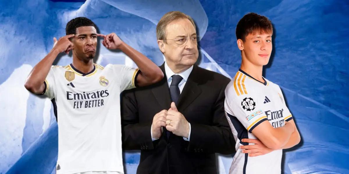 Florentino Pérez, presidente del Real Madrid, Jude Bellingham y Arda Guler