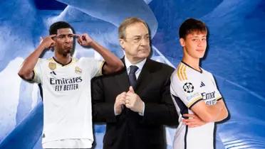 Florentino Pérez, presidente del Real Madrid, Jude Bellingham y Arda Guler