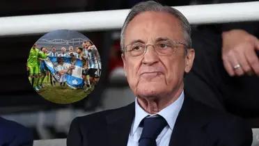 Florentino Pérez serio y el Sub 17 de Argentina festeja