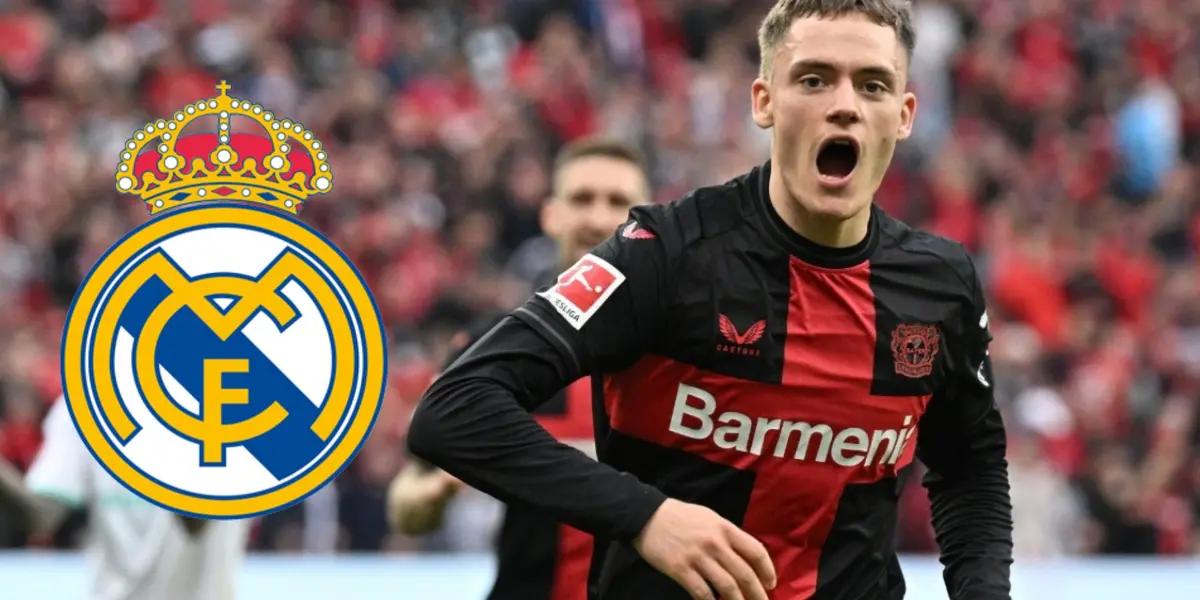 Florian Wirtz, buscado por el Real Madrid, festeja su gol con el Bayer Leverkusen.