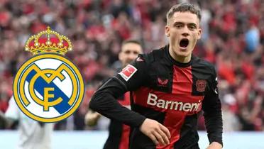 Florian Wirtz, buscado por el Real Madrid, festeja su gol con el Bayer Leverkusen.