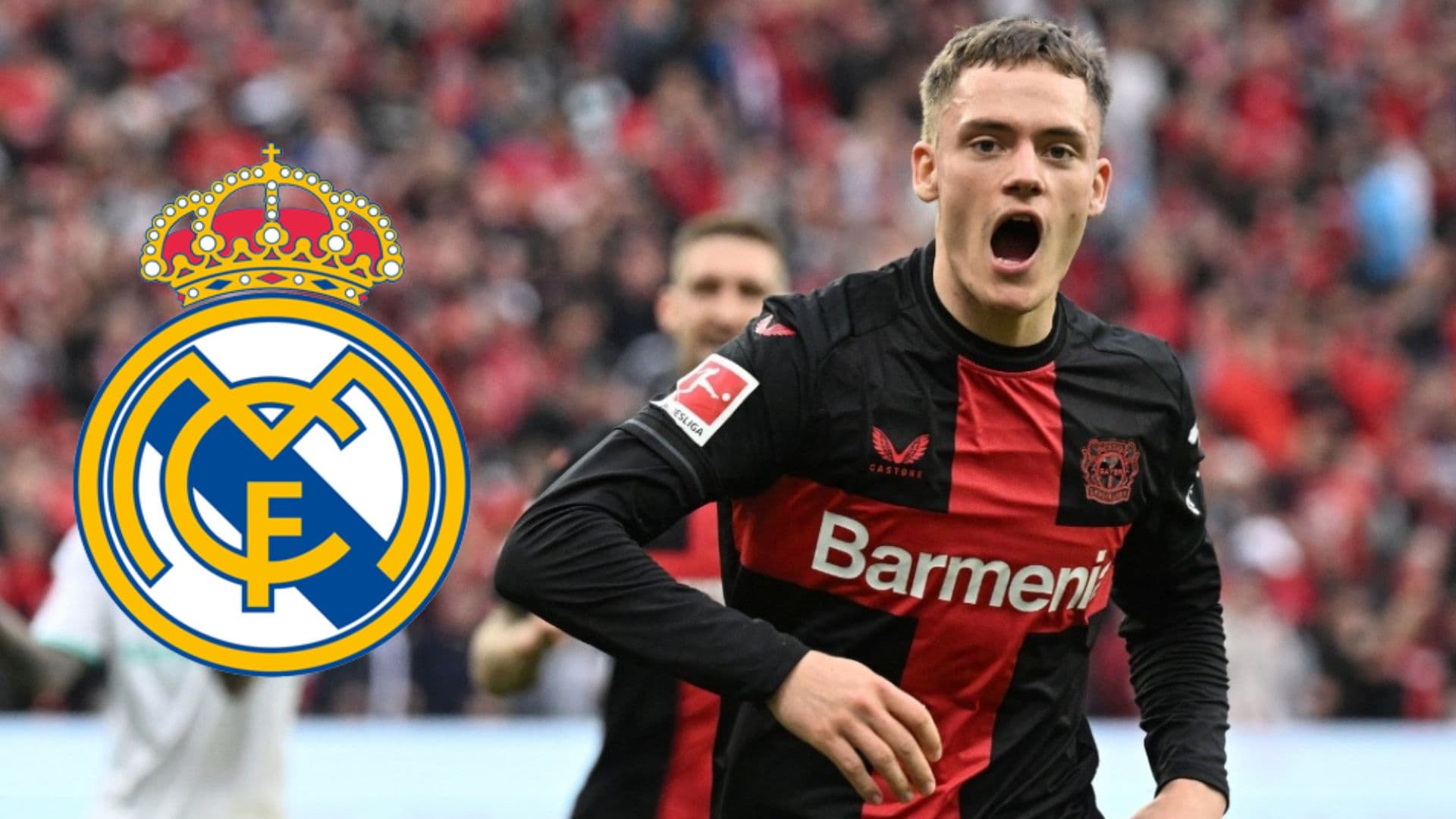 Florian Wirtz, buscado por el Real Madrid, festeja su gol con el Bayer Leverkusen.