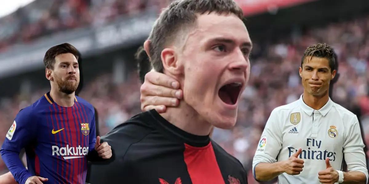 Florian Wirtz del Bayer Leverkusen con Lionel Messi y Cristiano Ronaldo