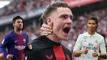 Florian Wirtz del Bayer Leverkusen con Lionel Messi y Cristiano Ronaldo