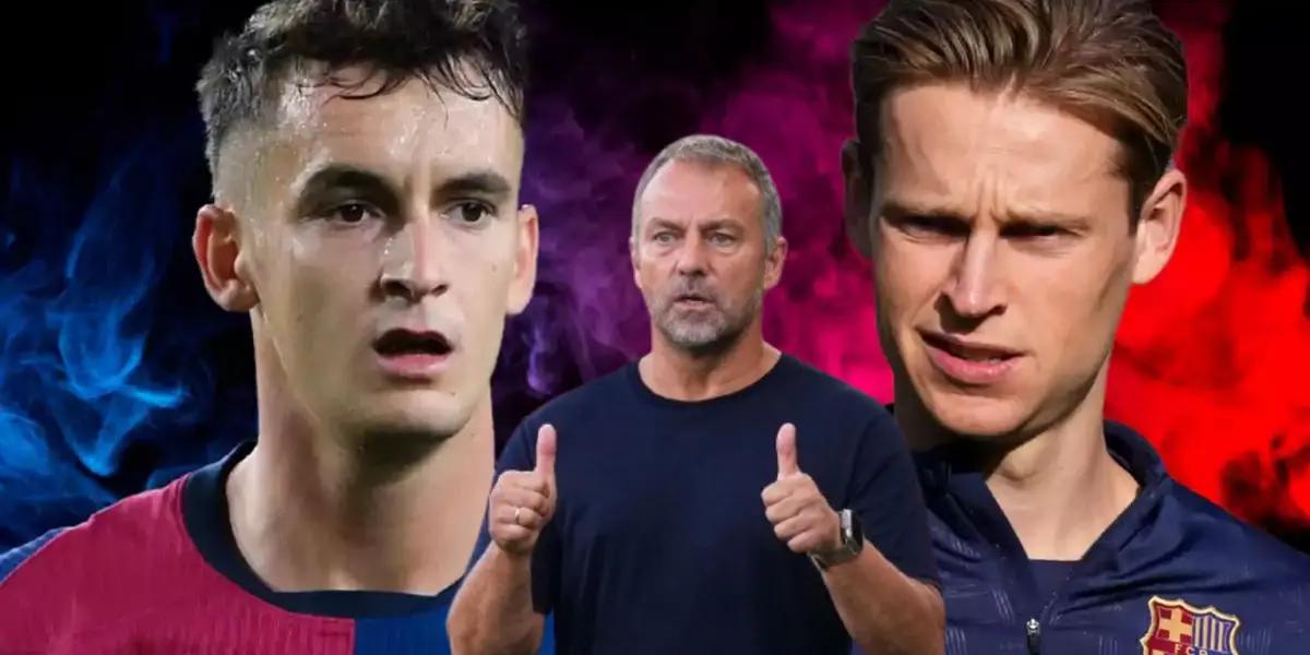 Hansi Flick - Marc Casadó - Frenkie De Jong (Foto: X)