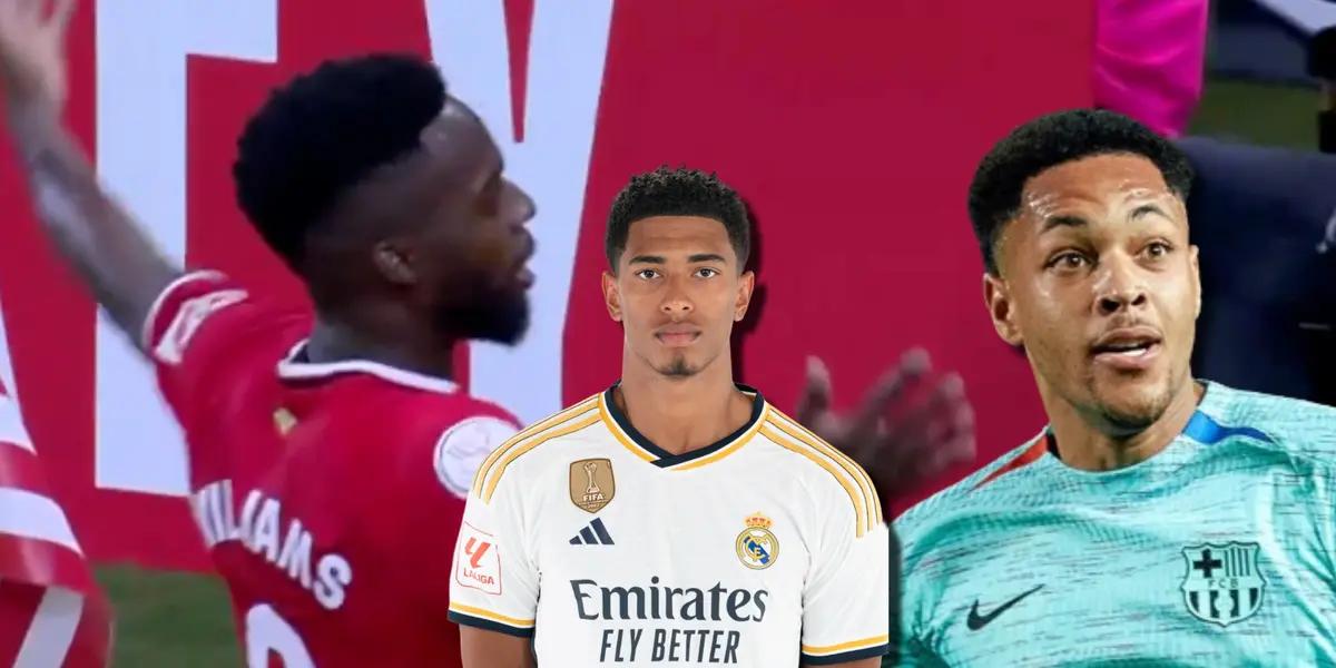 Iñaki Williams celebró como Bellingham y mira la reacción de Roque en el Barça