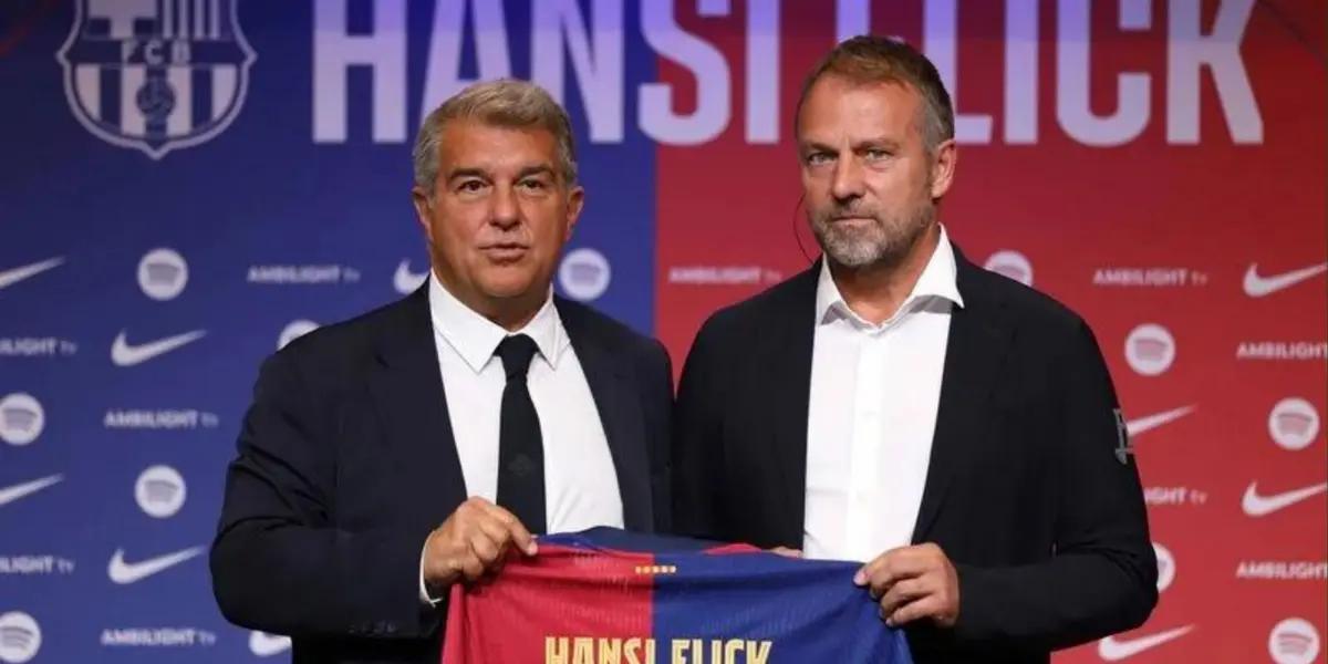 Joan Laporta y Flick. Foto: redes sociales del Barcelona.
