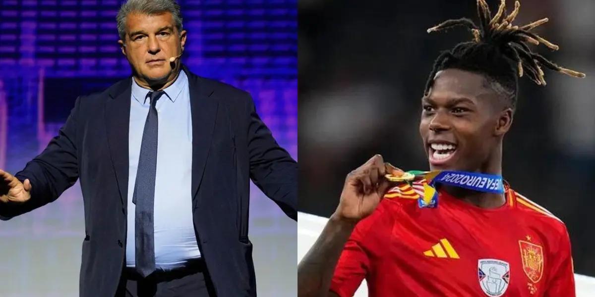 Joan Laporta y Nico Williams. (Foto: collage)