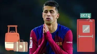 Joao Cancelo lamentándose. Al costado, maletas listas y una puerta de salida.