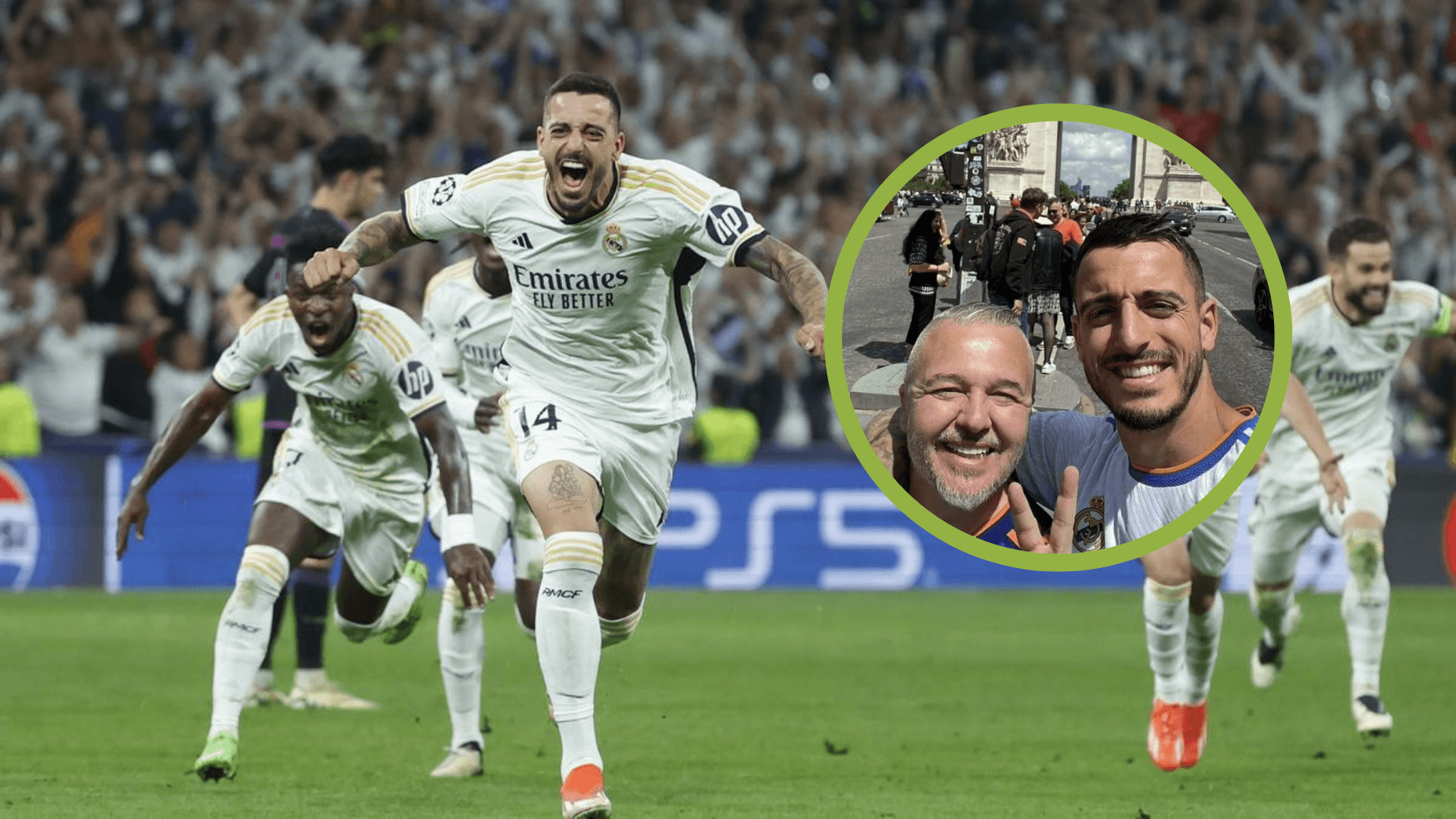 Joselu festejando el gol del Real Madrid frente al Bayern.