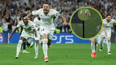Joselu festejando su gol con el Real Madrid.
