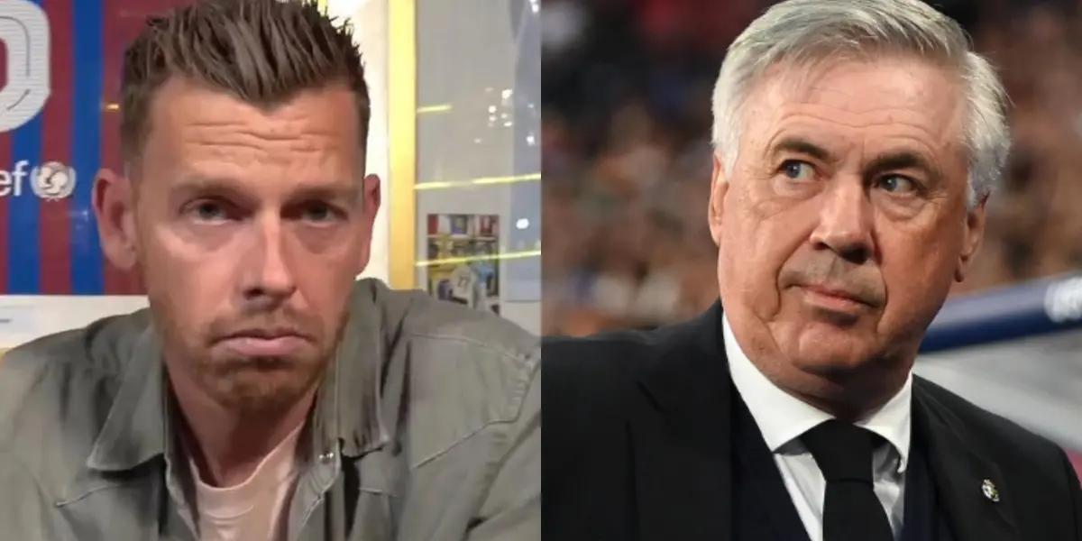 Jota Jordi y Carlo Ancelotti, entrenador del Real Madrid