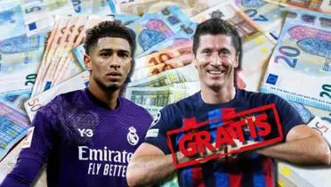 Jude Bellingham, jugador del Real Madrid, y Robert Lewandowski del FC Barcelona