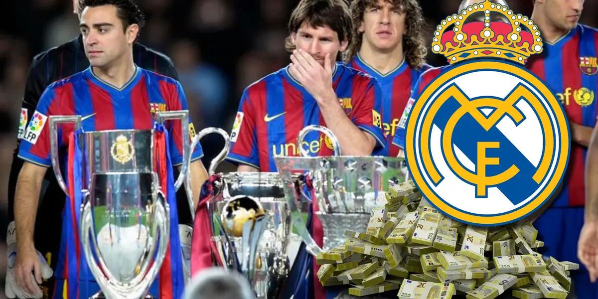 Jugadores del FC Barcelona con el triplete