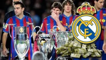 Jugadores del FC Barcelona con el triplete