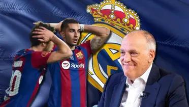 Jugadores del FC Barcelona y Javier Tebas, presidente de LaLiga
