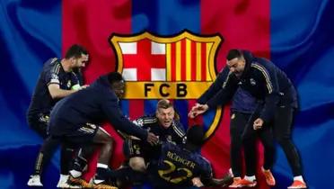 Jugadores del Real Madrid celebrando, tras clasificación a semis de Champions ante Manchester City