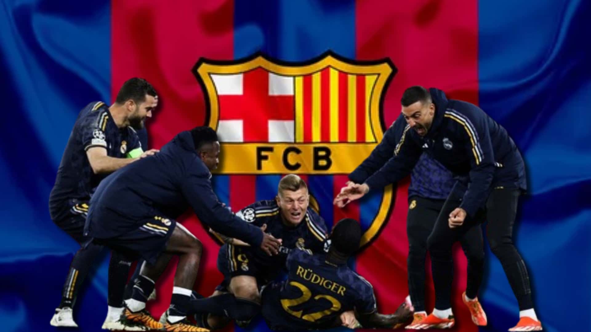 Jugadores del Real Madrid celebrando, tras clasificación a semis de Champions ante Manchester City