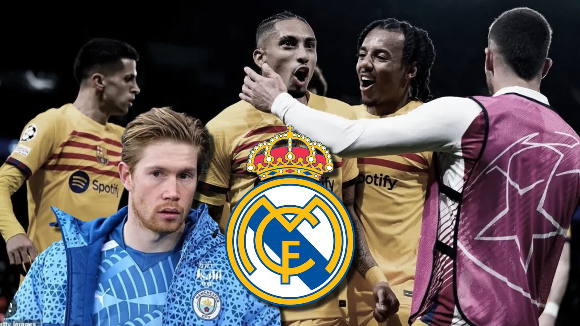 Kevin De Bruyne y los jugadores del FC Barcelona celebrando el gol al PSG