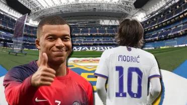 Kylian Mbappé con Luka Modric en el estadio Santiago Bernabéu