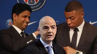 Kylian Mbappé, Nasser Al-Khelaifi y Gianni Infantino