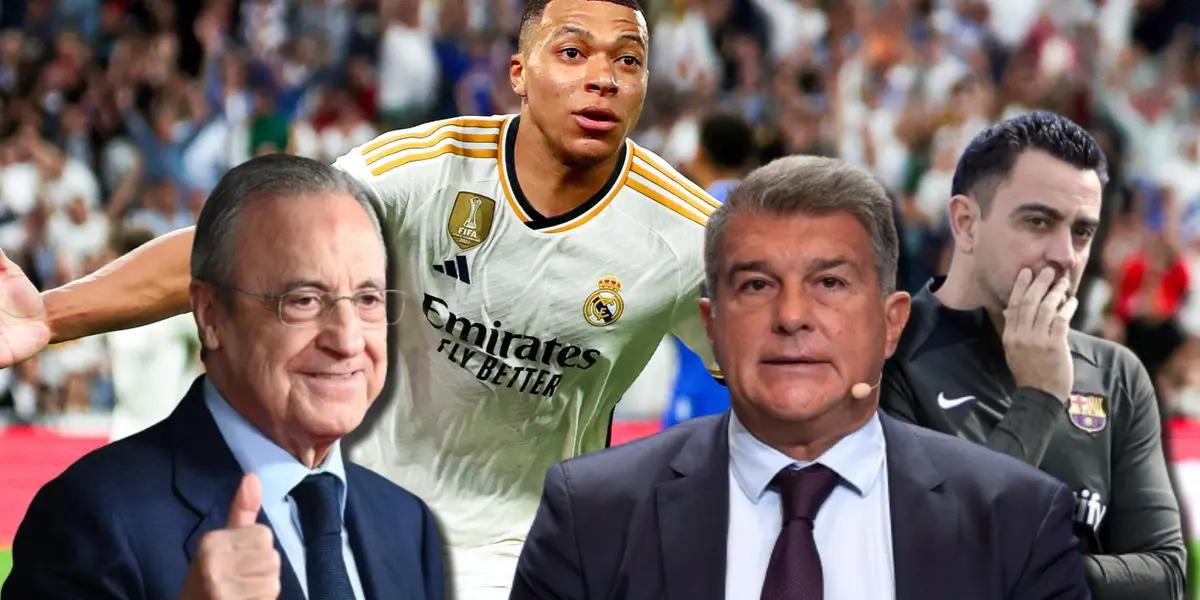 Kylian Mbappé, próximo jugador del Real Madrid, Florentino Pérez, Joan Laporta y Xavi