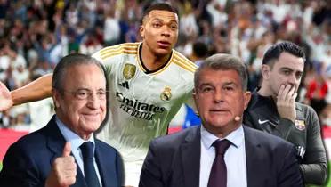 Kylian Mbappé, próximo jugador del Real Madrid, Florentino Pérez, Joan Laporta y Xavi