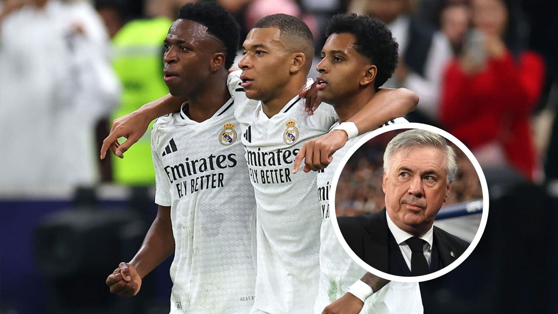 Kylian Mbappé - Rodrygo - Vinicius Jr. - Carlo Ancelotti (Foto: X)