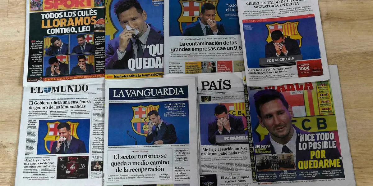 La imagen de Messi llorando desconsolado en la despedida del FC Barcelona acaparó las portadas de os medios gráficos más importantes de Europa.