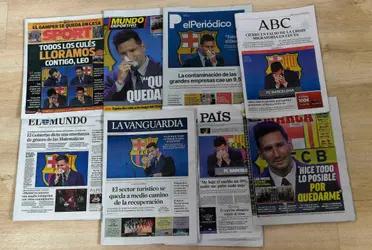 La imagen de Messi llorando desconsolado en la despedida del FC Barcelona acaparó las portadas de os medios gráficos más importantes de Europa.