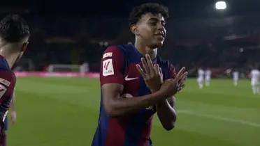 Lamine Yamal celebrando gol en el FC Barcelona