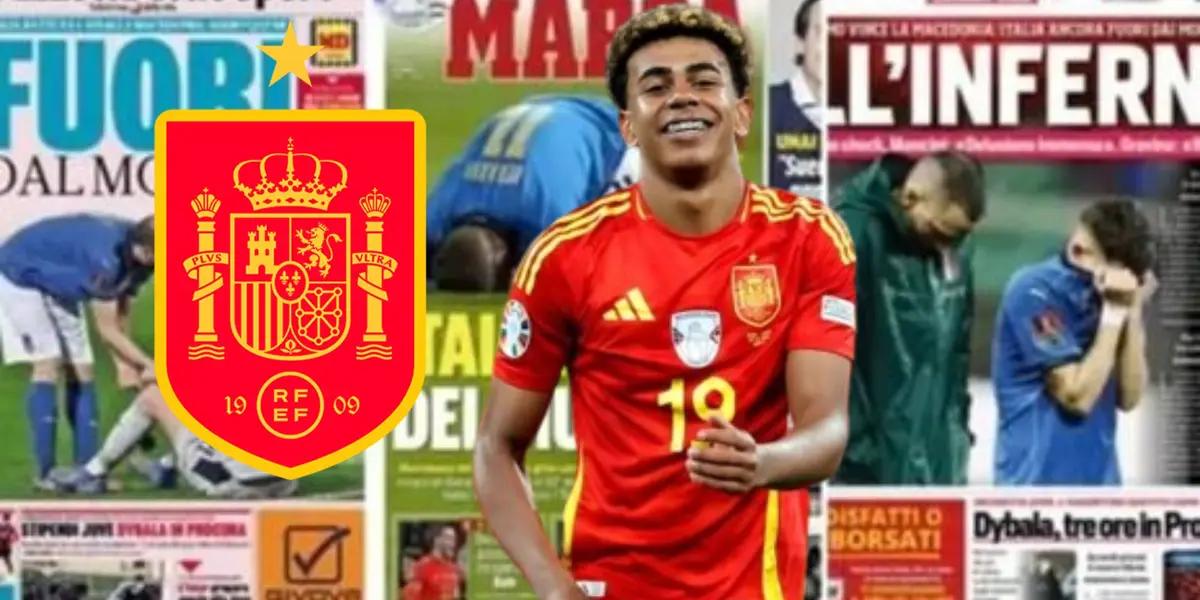Lamine Yamal con la camiseta de España y los diarios internacionales. (Foto: collage)
