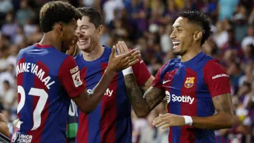 Lamine Yamal y Raphinha en el FC Barcelona, celebrando un gol