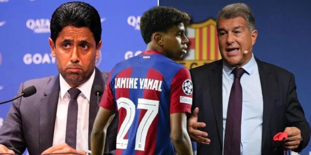 Laporta le respondió a Al-Khelaïfi, que ofreció 200 millones al Barça por Yamal