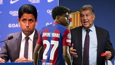 Laporta le respondió a Al-Khelaïfi, que ofreció 200 millones al Barça por Yamal