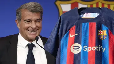 Laporta ríe, camiseta de FC Barcelona