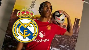 Leny Yoro en su presentación con el Manchester United. (Foto: Manchester United)