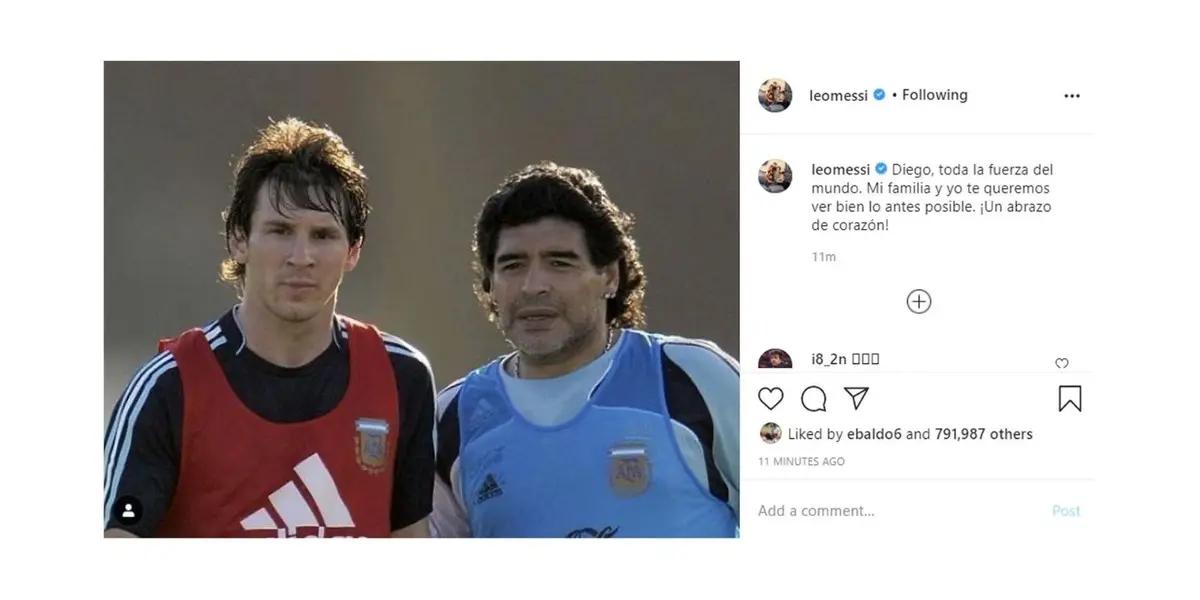 Lionel Messi le demostró su afecto a Diego Armando Maradona con un mensaje en su Instagram oficial.