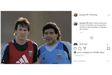 Lionel Messi le demostró su afecto a Diego Armando Maradona con un mensaje en su Instagram oficial.