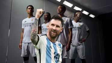 Lionel Messi y jugadores del Real Madrid
