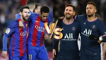 Lionel Messi y Neymar Junior con las camisetas del FC Barcelona y PSG