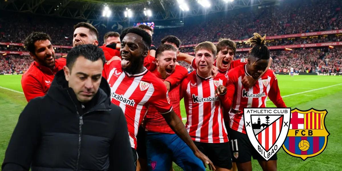 Los jugadores del Athletic celebrando la victoria vs Barça